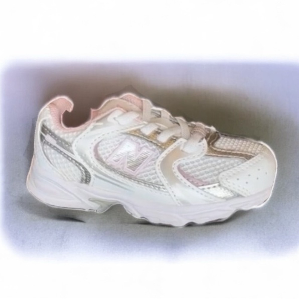 New Balance Kids' White and Silver Sneakers